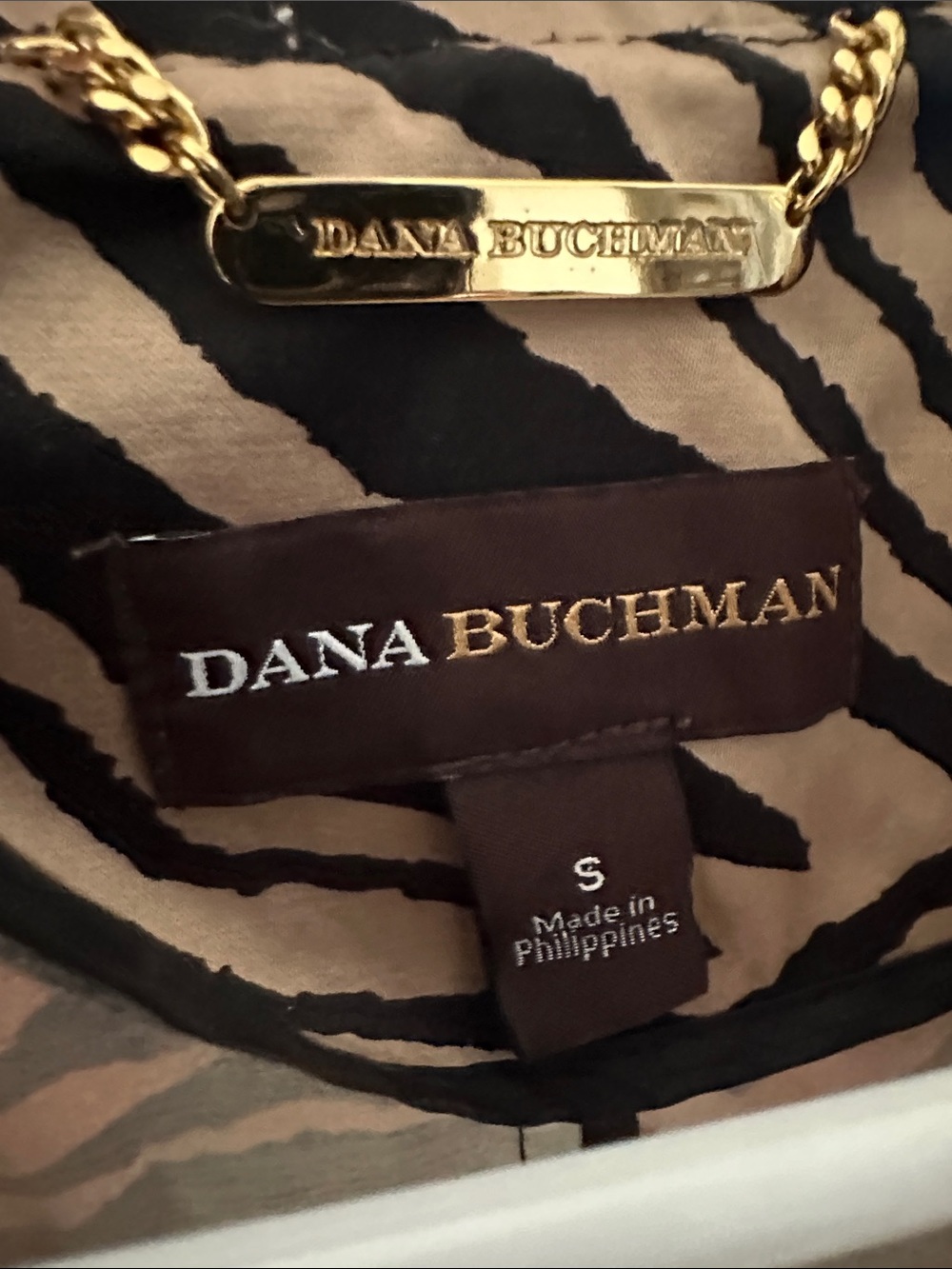 Dana Buchman Black and Tan Shoulder Bag with Gold Chain Detail